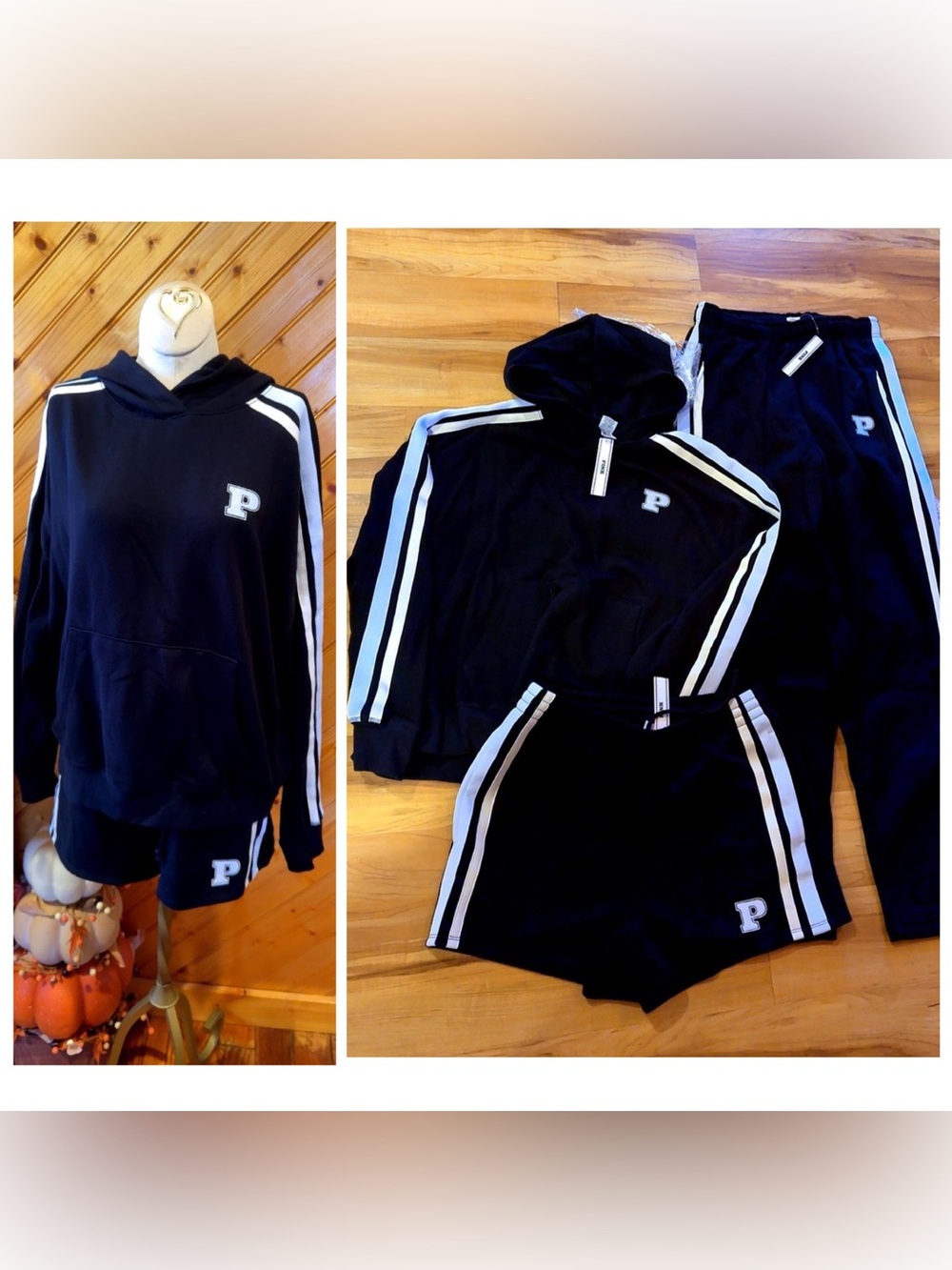 Victoria’s Secret PINK Ivy Fleece 3 Piece Hoodie Pants Shorts Set M NWT
